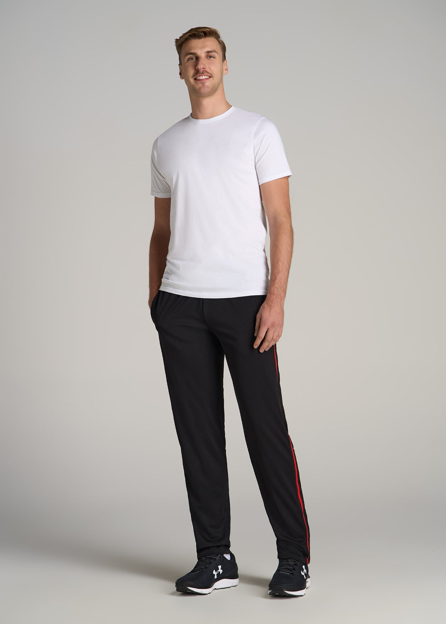 Athletic Stripe Pants for Tall Men in Black-Red Stripe