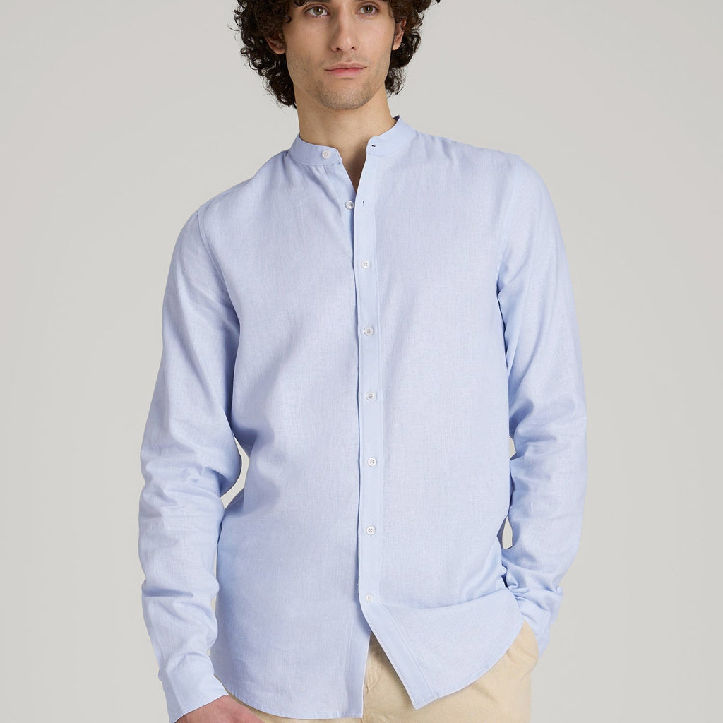 Band Collar Linen Button Shirt for Tall Men Band Collar Linen Button Shirt for Tall Men