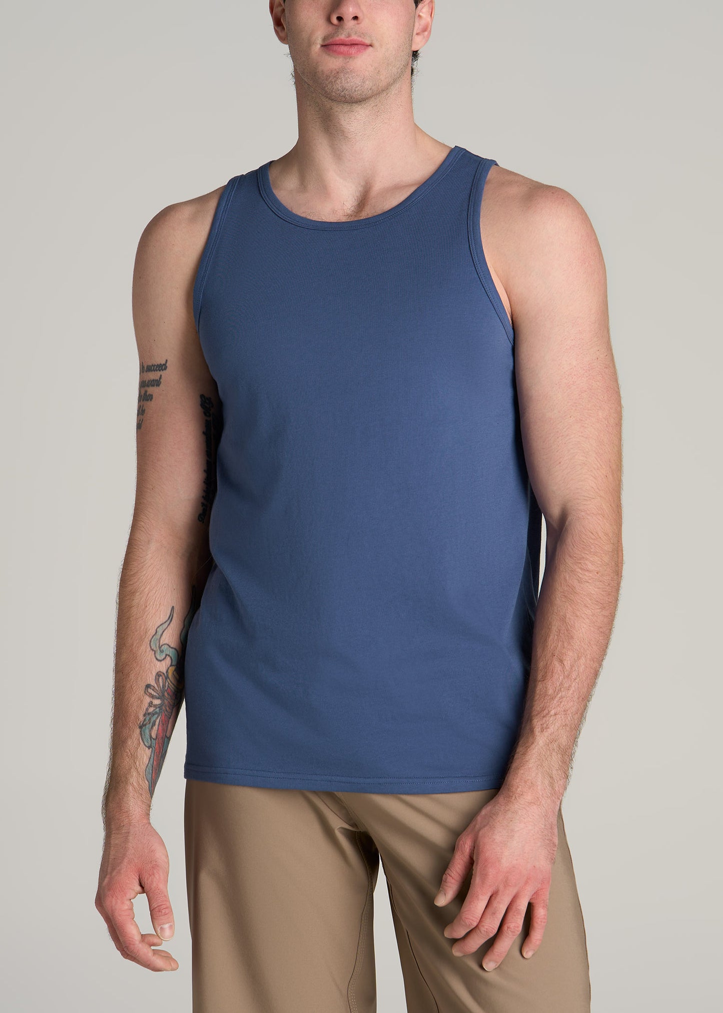 The Essentials: Men's Tall SLIM-FIT Beach Tank Top in Steel Blue