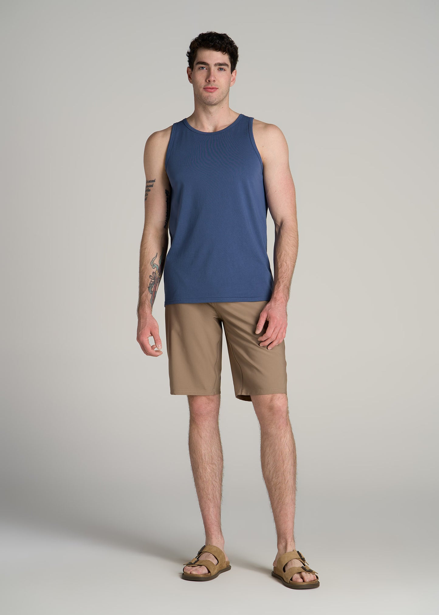The Essentials: Men's Tall SLIM-FIT Beach Tank Top in Steel Blue