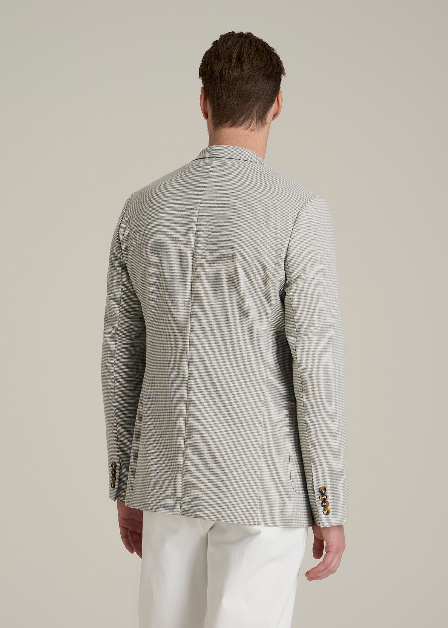 Core Blazer for Tall Men in Beige and Grey Houndstooth