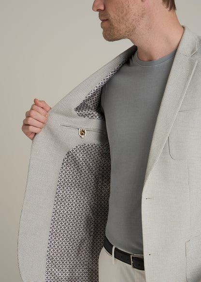Core Blazer for Tall Men in Beige and Grey Houndstooth