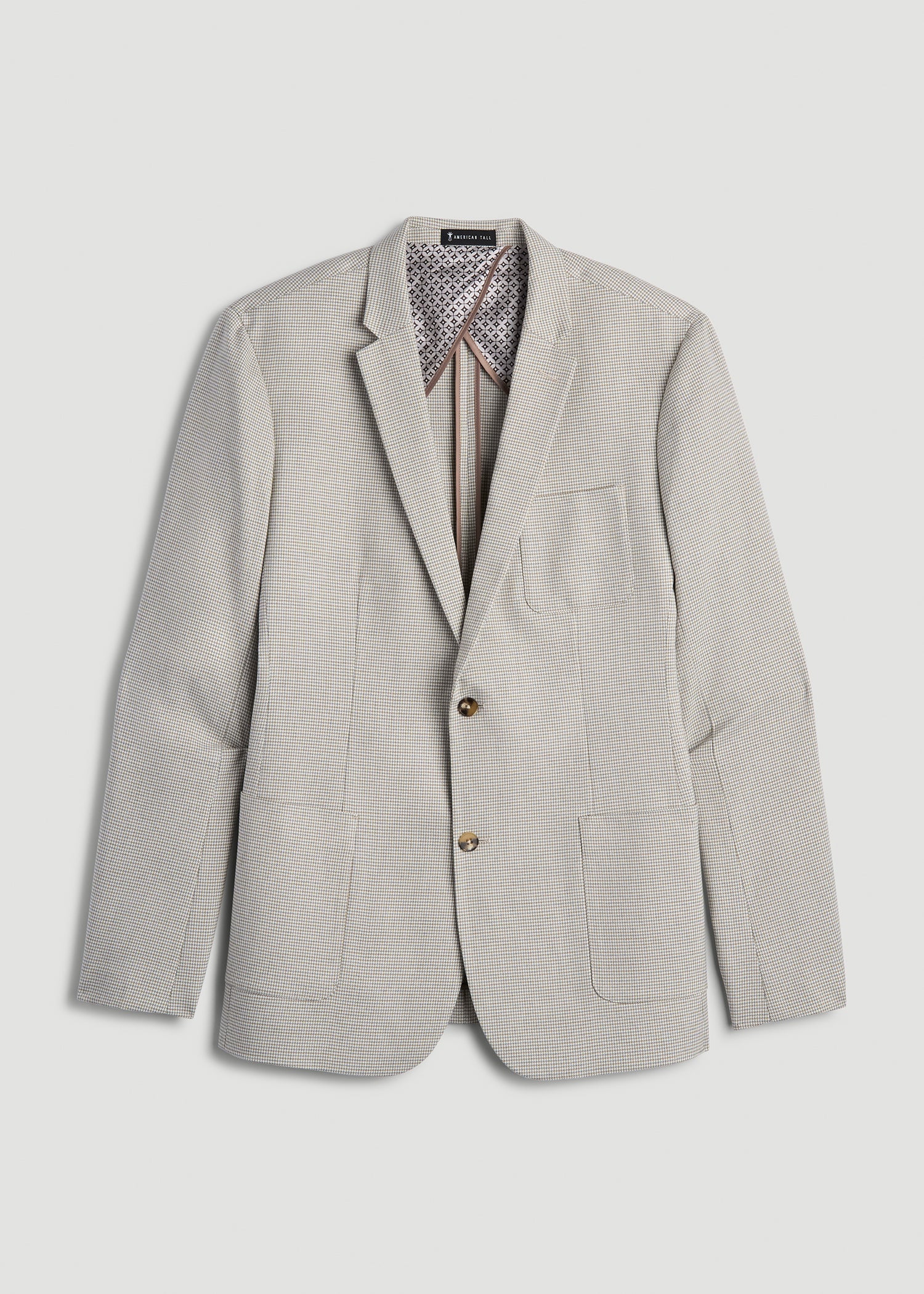 Core Blazer for Tall Men in Beige and Grey Houndstooth