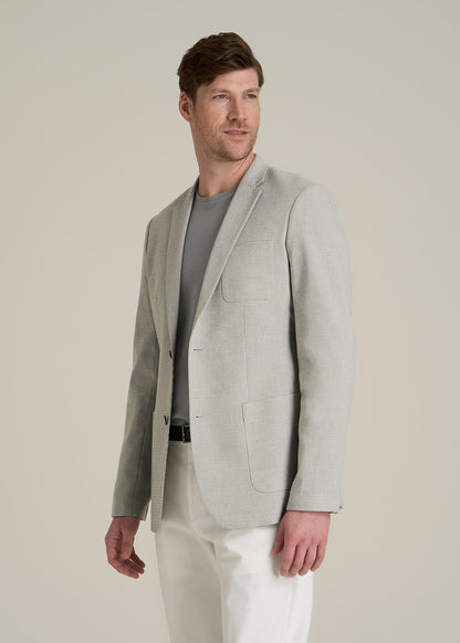 Core Blazer for Tall Men in Beige and Grey Houndstooth