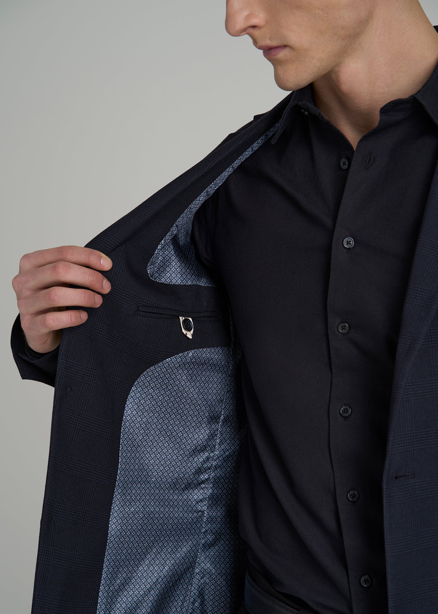 Core Blazer for Tall Men in Black and Blue Plaid