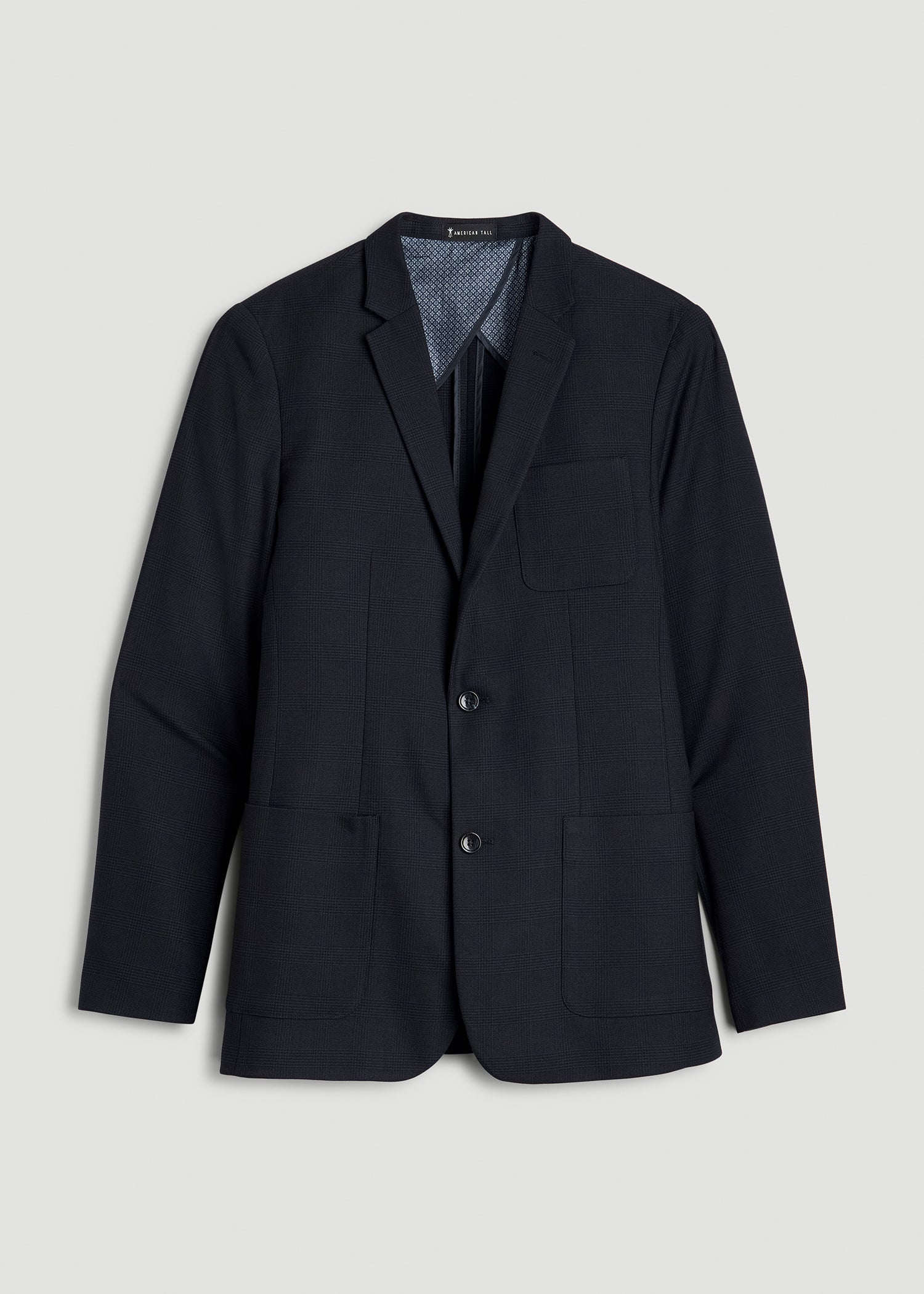 Core Blazer for Tall Men in Black and Blue Plaid