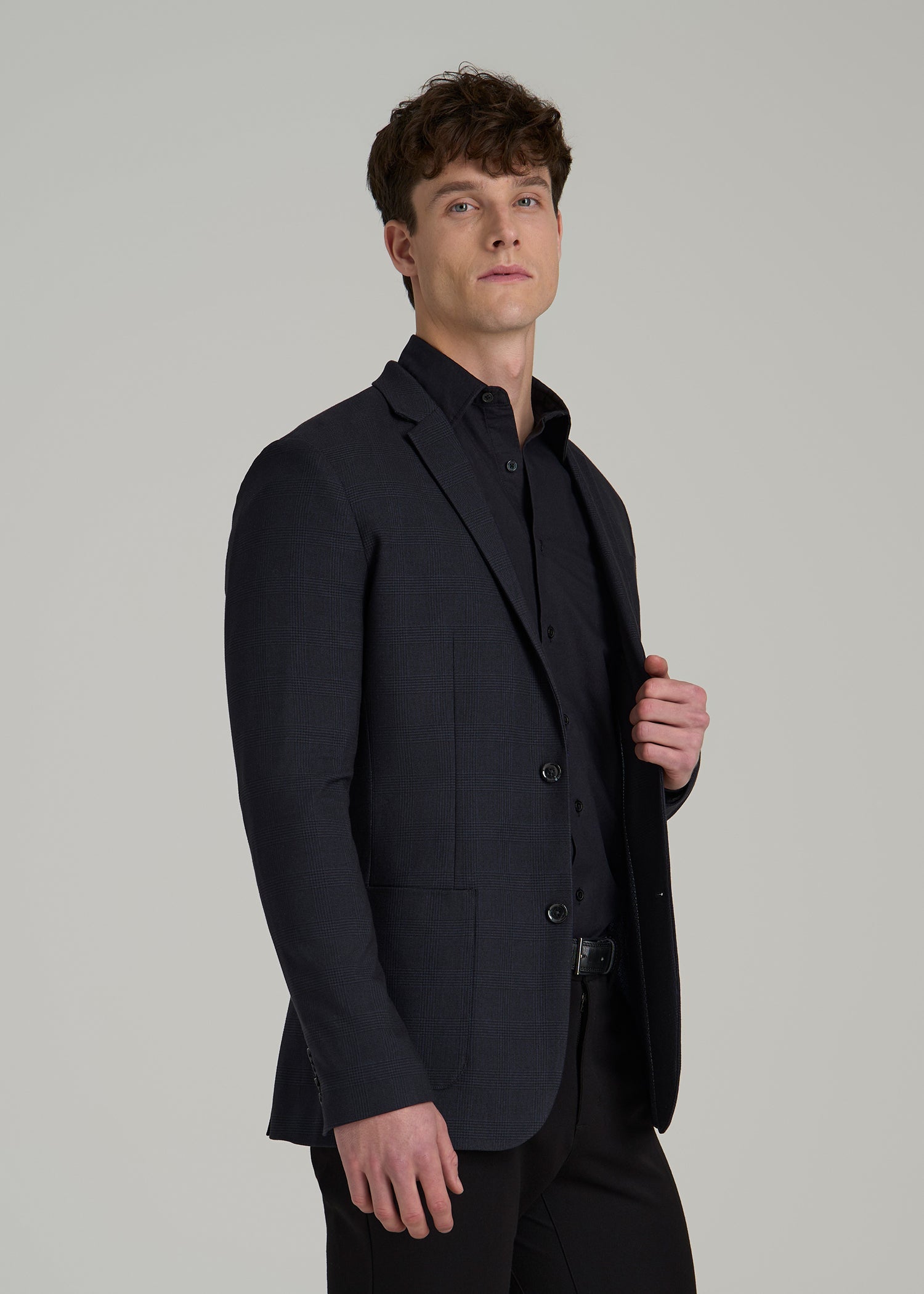 Core Blazer for Tall Men in Black and Blue Plaid