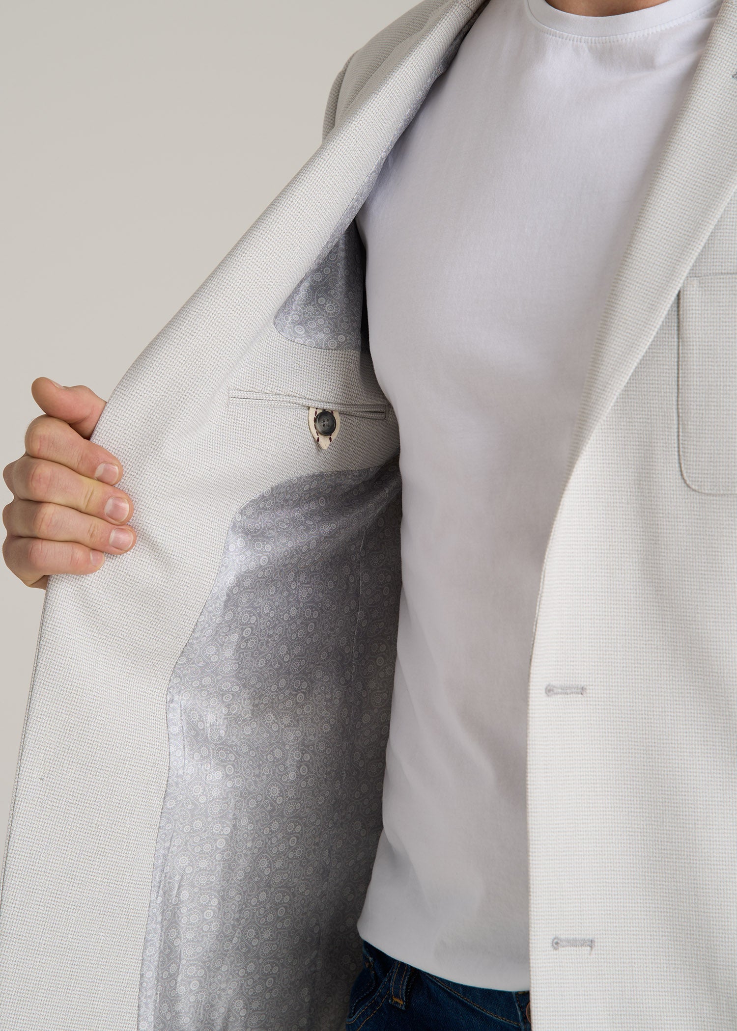 Core Blazer for Tall Men in Light Grey Houndstooth