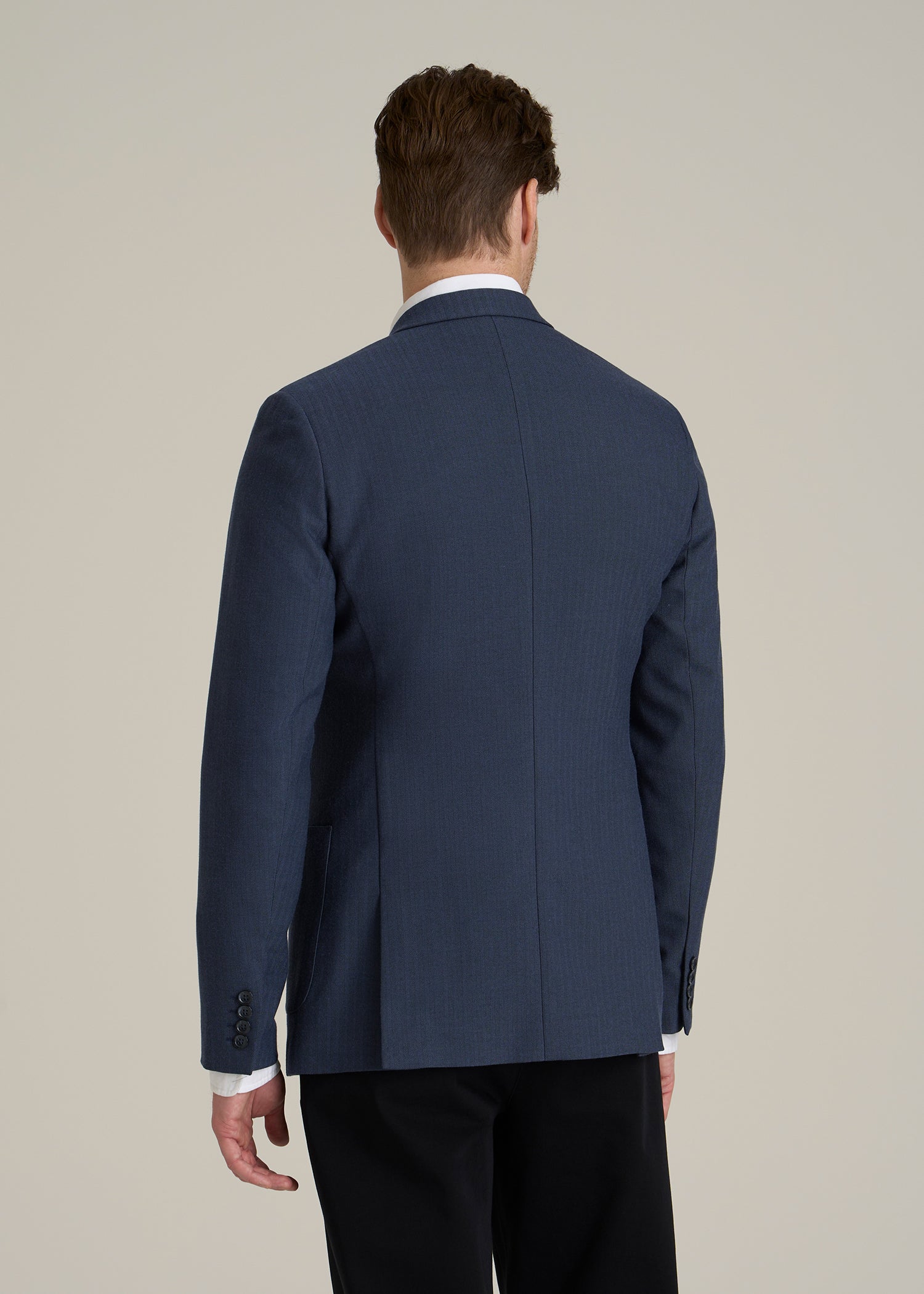 Core Blazer for Tall Men in Navy Blue Herringbone