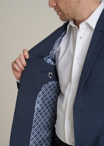 Core Blazer for Tall Men in Navy Blue Herringbone