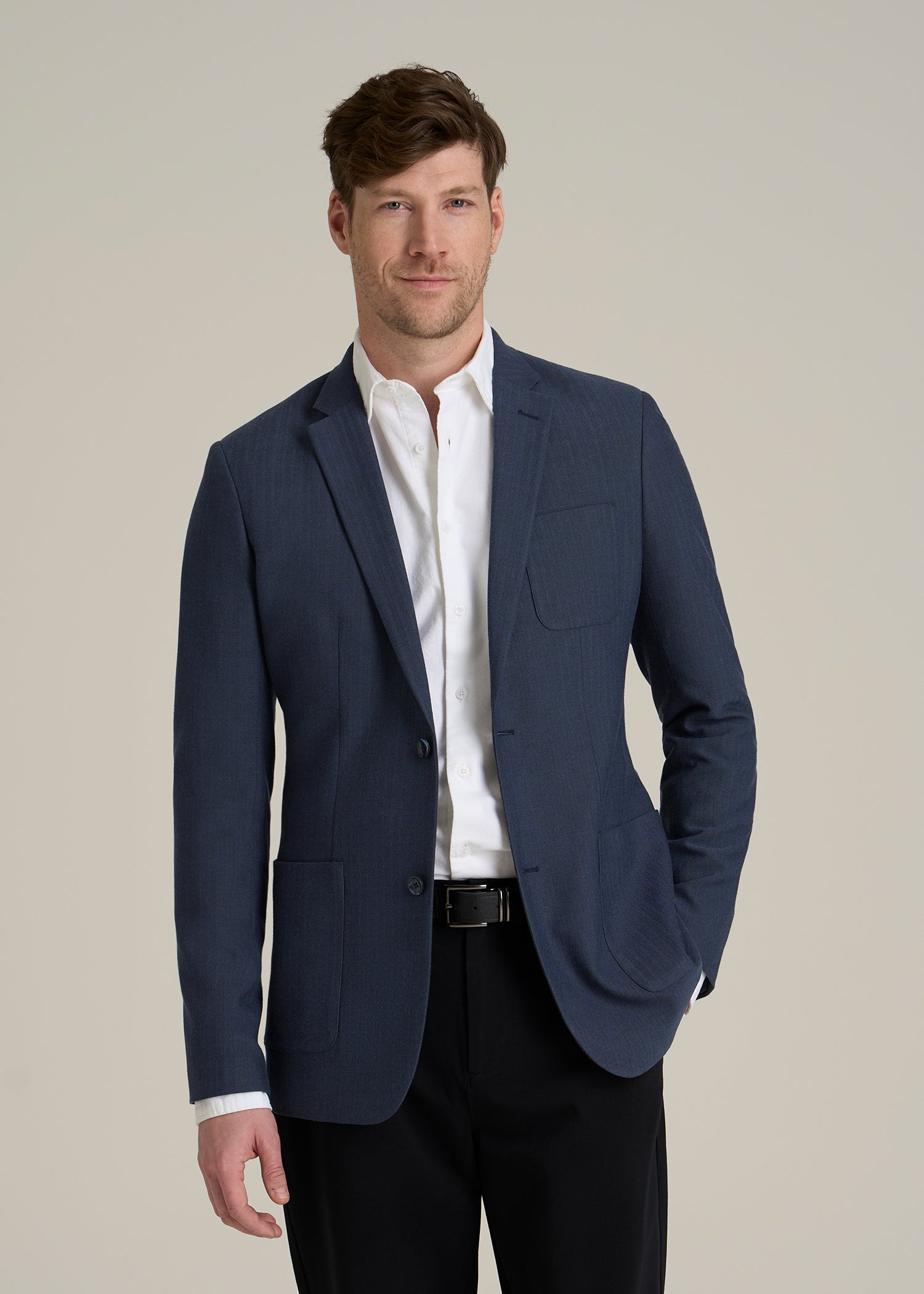 Core Blazer for Tall Men in Navy Blue Herringbone