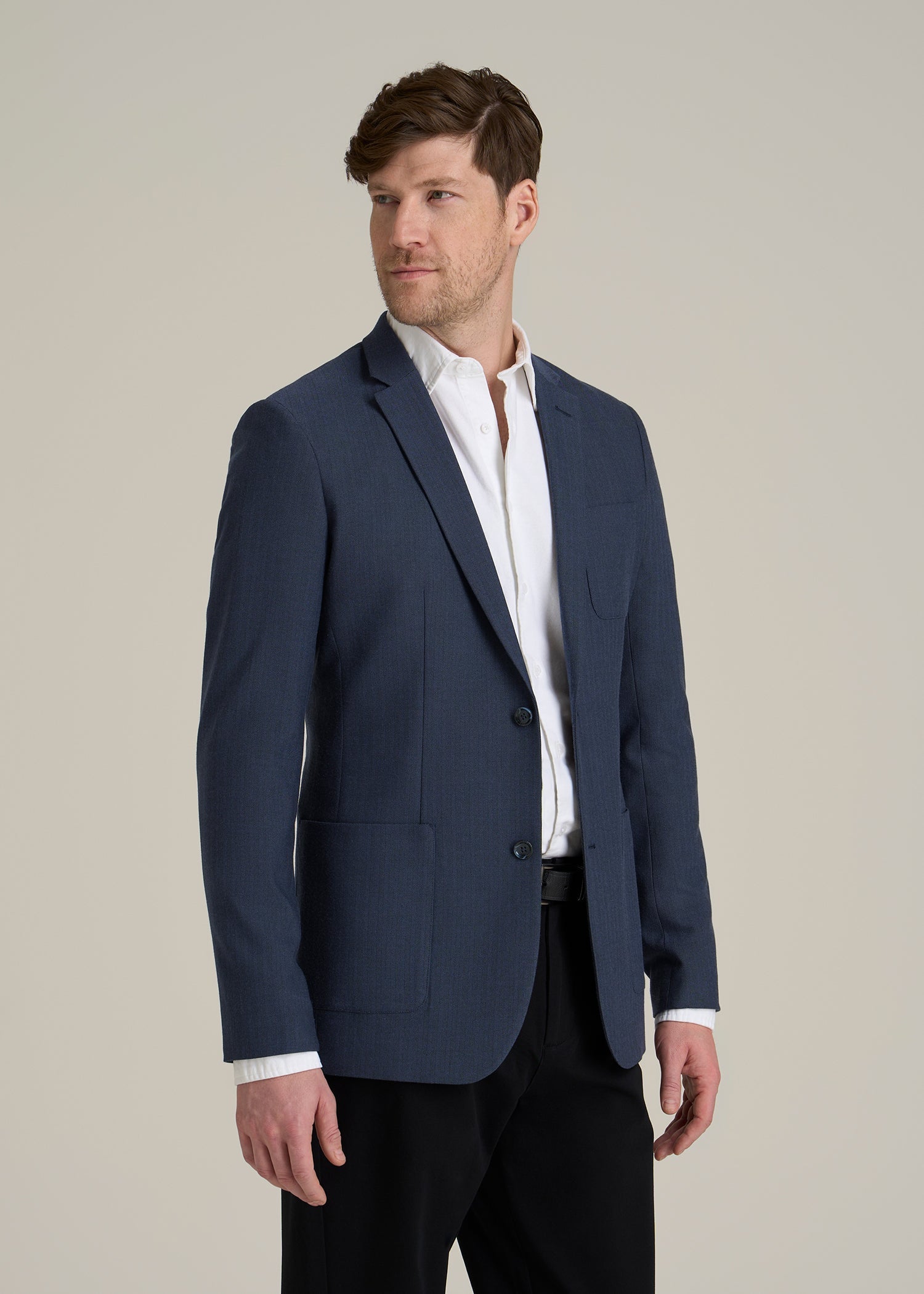 Core Blazer for Tall Men in Navy Blue Herringbone