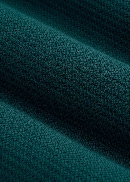 Braided Knit Short Sleeve Polo Cardigan for Tall Men in Deep Teal