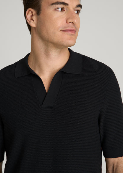 Braided Knit Sweater Polo for Tall Men in Black