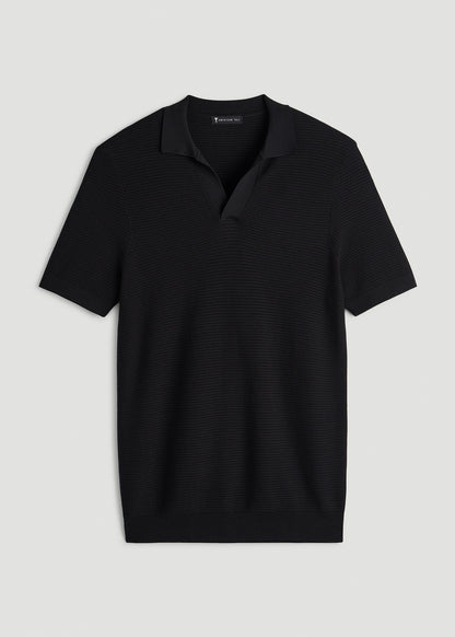 Braided Knit Sweater Polo for Tall Men in Black