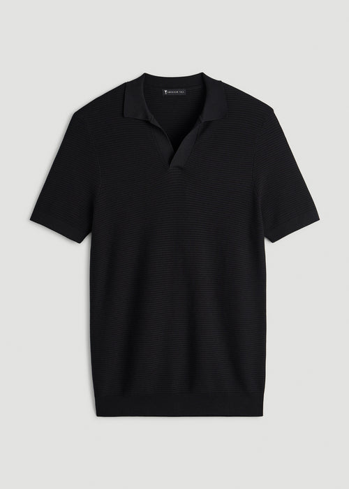 Braided Knit Sweater Polo for Tall Men in Black