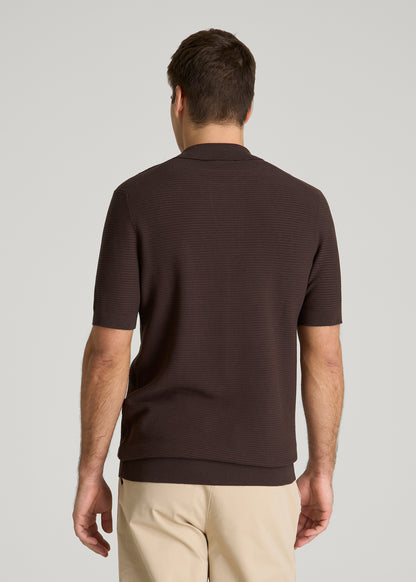 Braided Knit Sweater Polo for Tall Men in Espresso
