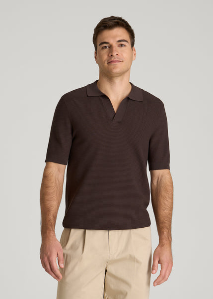 トップス BoTT MARLED KNIT POLO / BROWN Beams Plus Cable Knit Polo in Brown Curated at Jake and Jones
