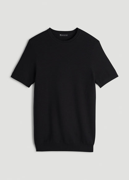 Braided Knit T-Shirt for Tall Men in Black