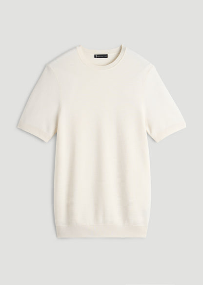 Braided Knit T-Shirt for Tall Men in Ecru