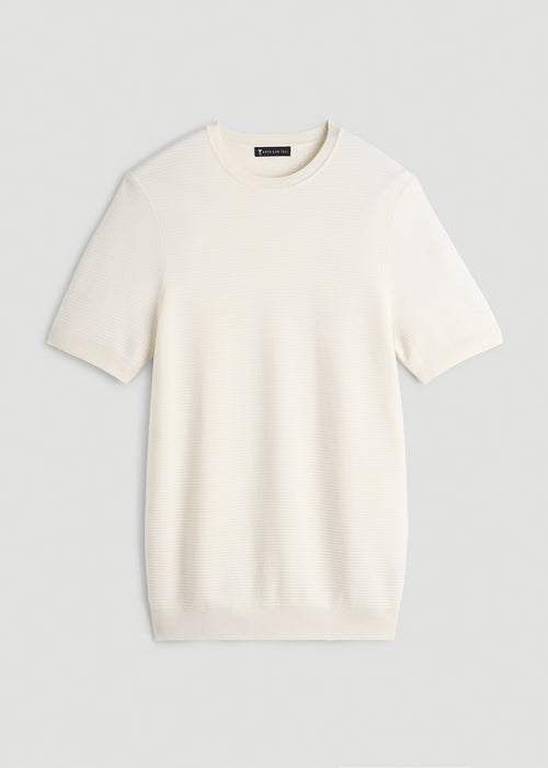 Braided Knit T-Shirt for Tall Men in Ecru