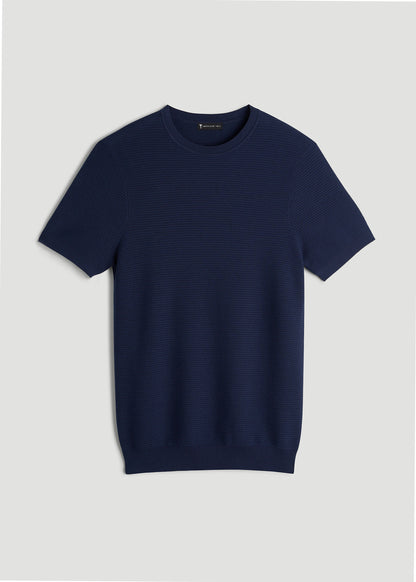 Braided Knit T-Shirt for Tall Men in Navy Blue