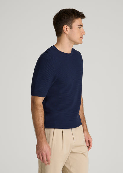 Braided Knit T-Shirt for Tall Men in Navy Blue