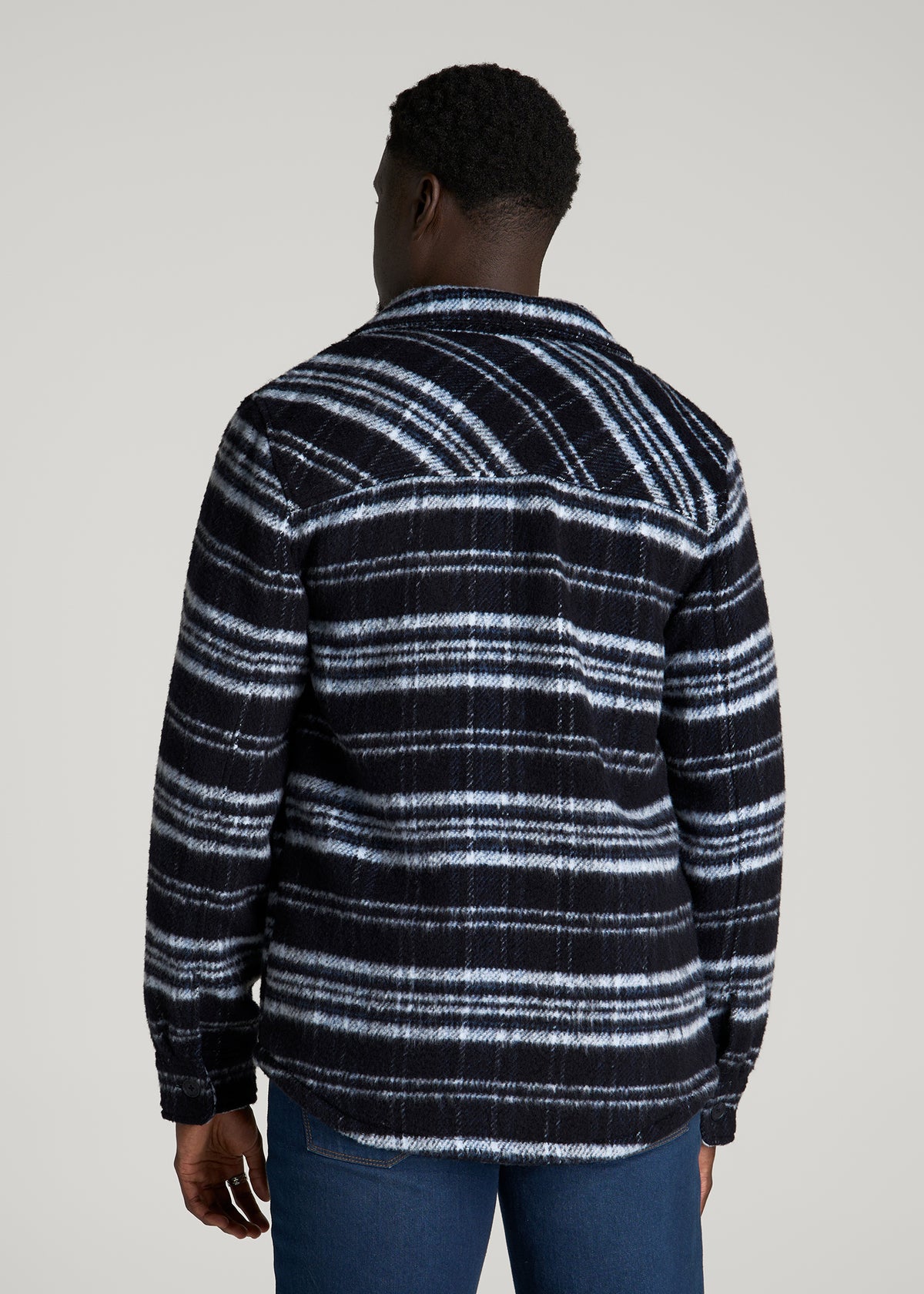 Brushed Plaid Shirt Jacket for Tall Men in Royal Navy Plaid