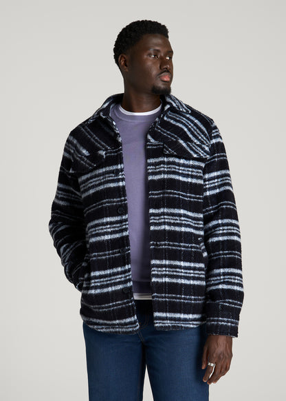 Brushed Plaid Shirt Jacket for Tall Men in Royal Navy Plaid