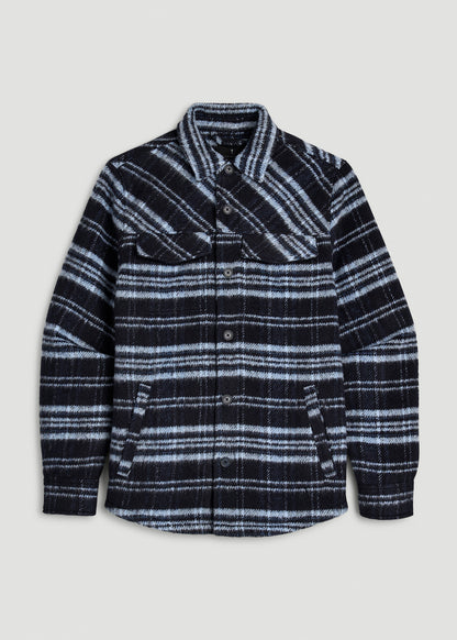 Brushed Plaid Shirt Jacket for Tall Men in Royal Navy Plaid