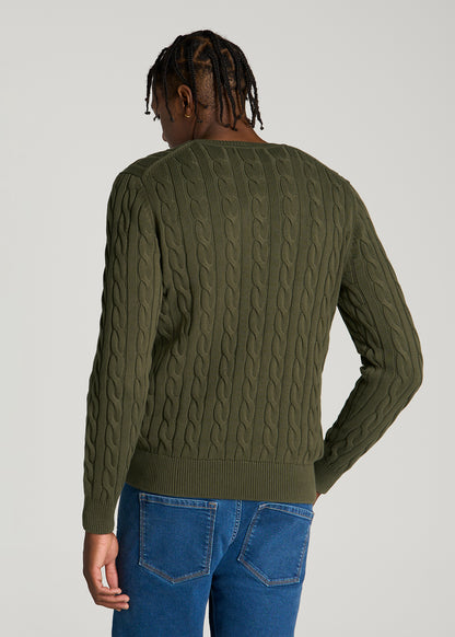 Cable Knit Crewneck for Tall Men in Forest Night