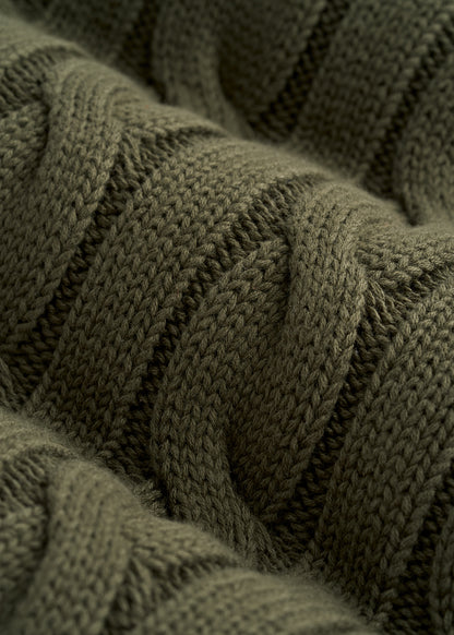 Cable Knit Crewneck for Tall Men in Forest Night