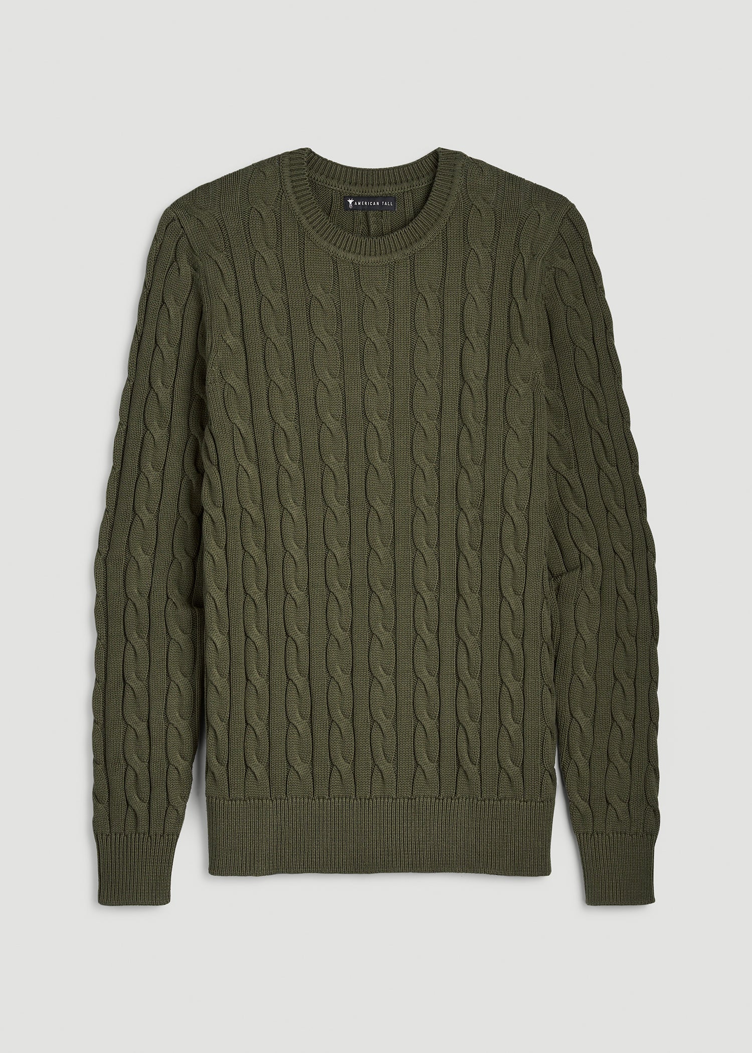 Cable Knit Crewneck for Tall Men in Forest Night
