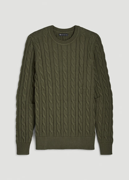 Cable Knit Crewneck for Tall Men in Forest Night