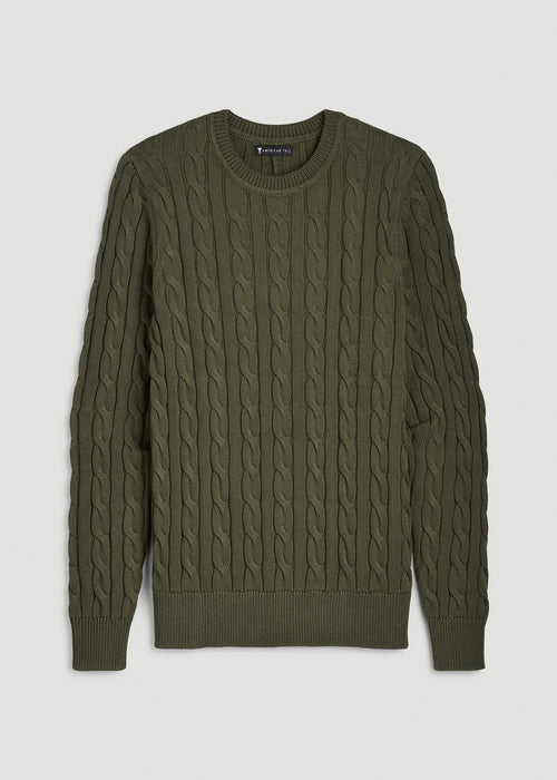 Cable Knit Crewneck for Tall Men in Forest Night