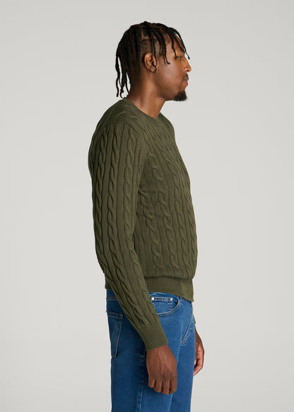 Cable Knit Crewneck for Tall Men in Forest Night