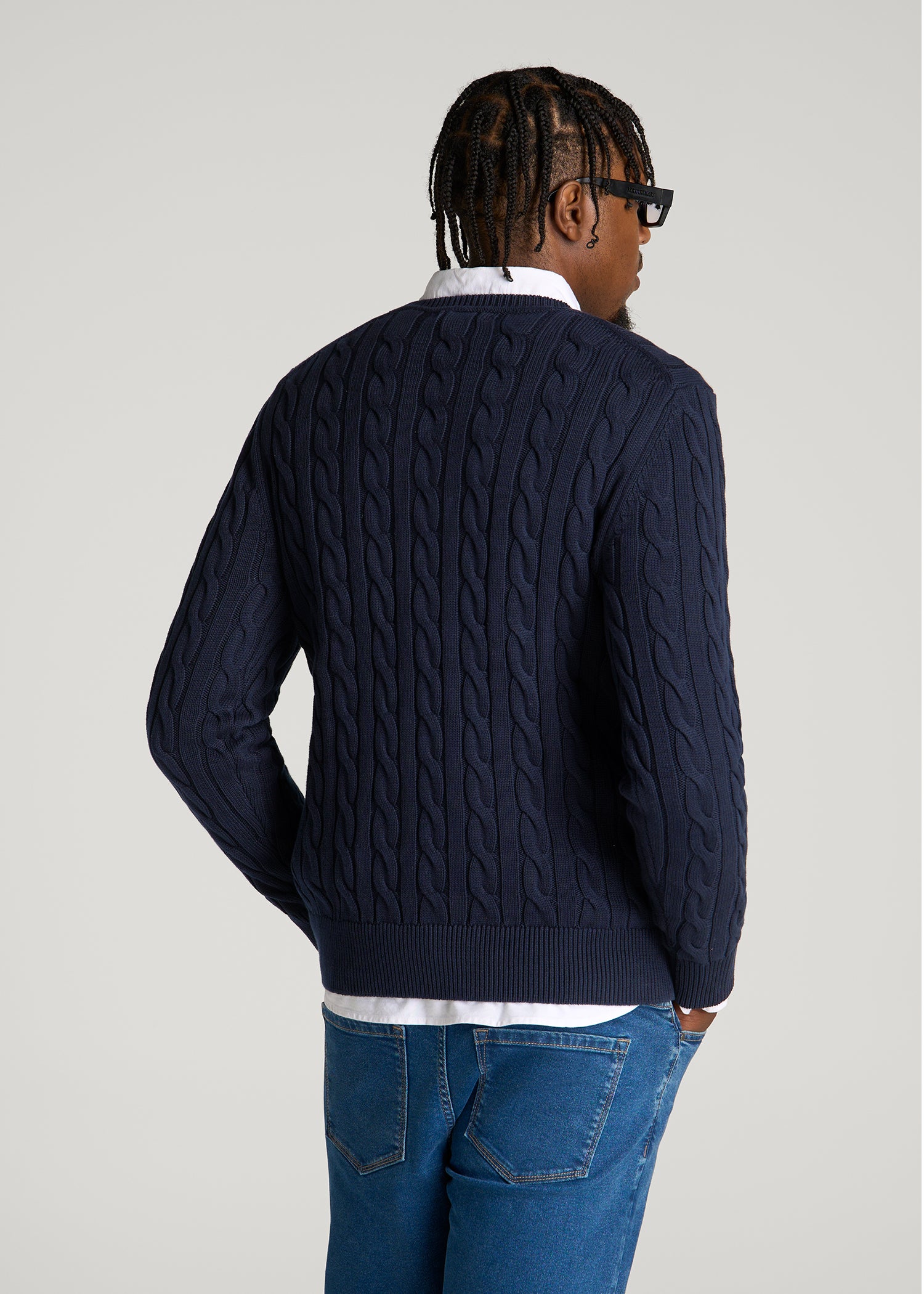 Cable Knit Crewneck for Tall Men in Royal Navy