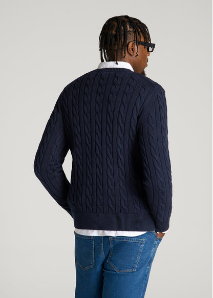 Cable Knit Crewneck for Tall Men in Royal Navy