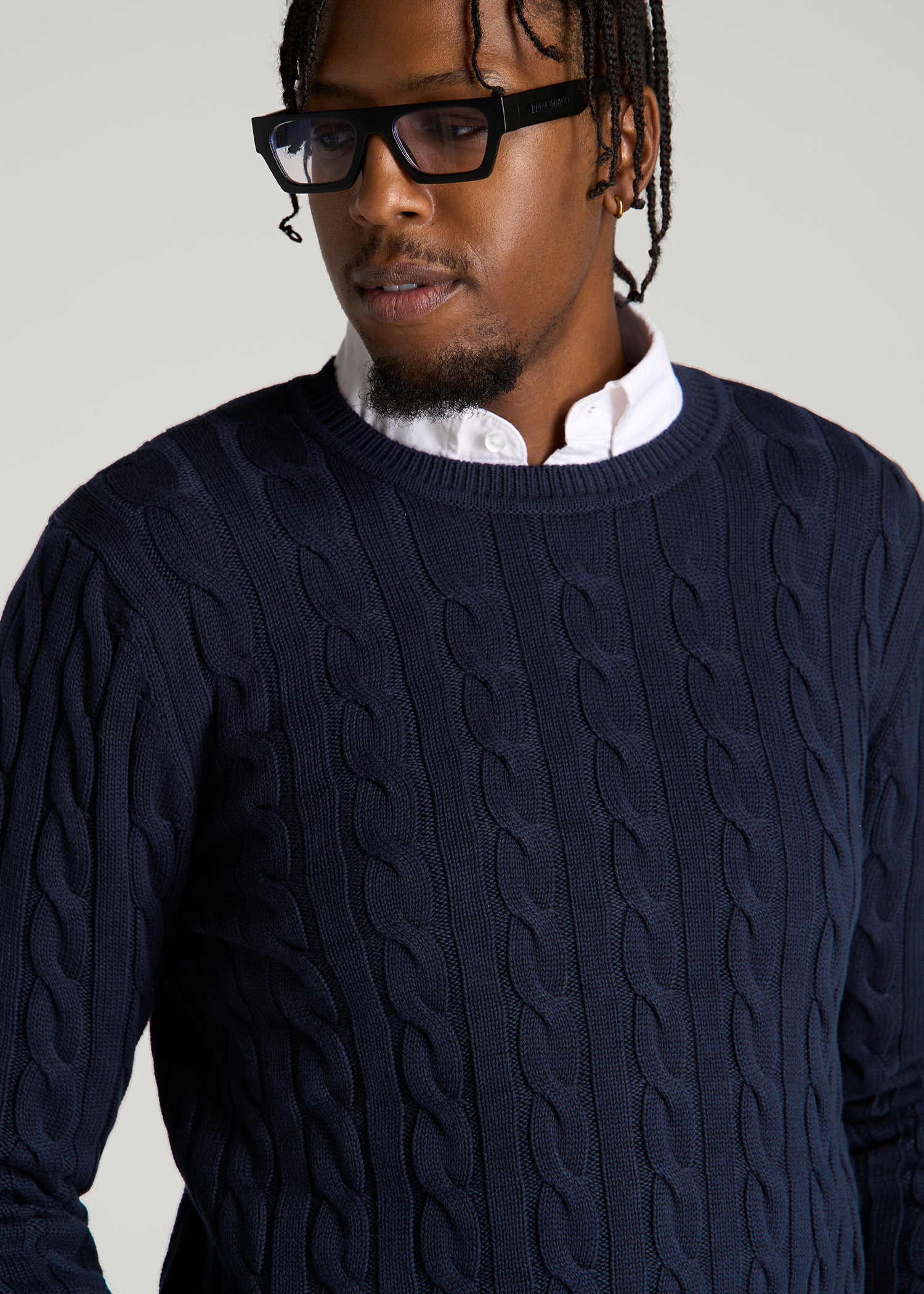 Cable Knit Crewneck for Tall Men in Royal Navy