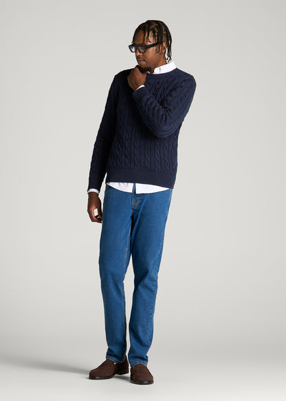 Cable Knit Crewneck for Tall Men in Royal Navy