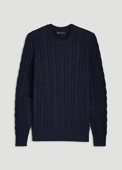 Cable Knit Crewneck for Tall Men in Royal Navy
