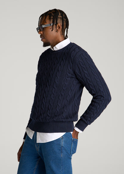 Cable Knit Crewneck for Tall Men in Royal Navy