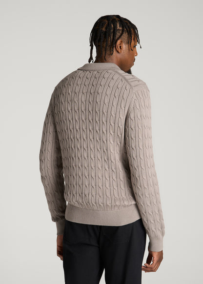 Cable Knit Polo Sweater for Tall Men in Moon Rock