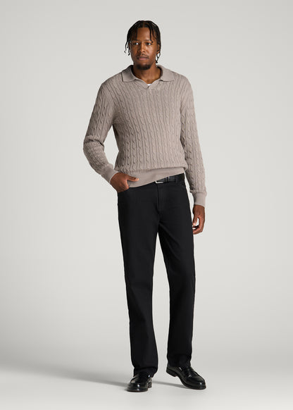 Cable Knit Polo Sweater for Tall Men in Moon Rock