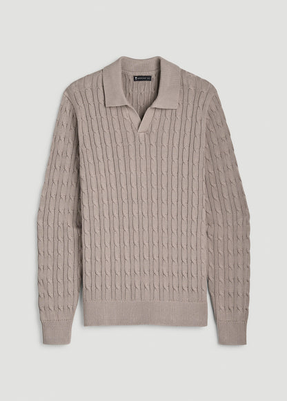 Cable Knit Polo Sweater for Tall Men in Moon Rock