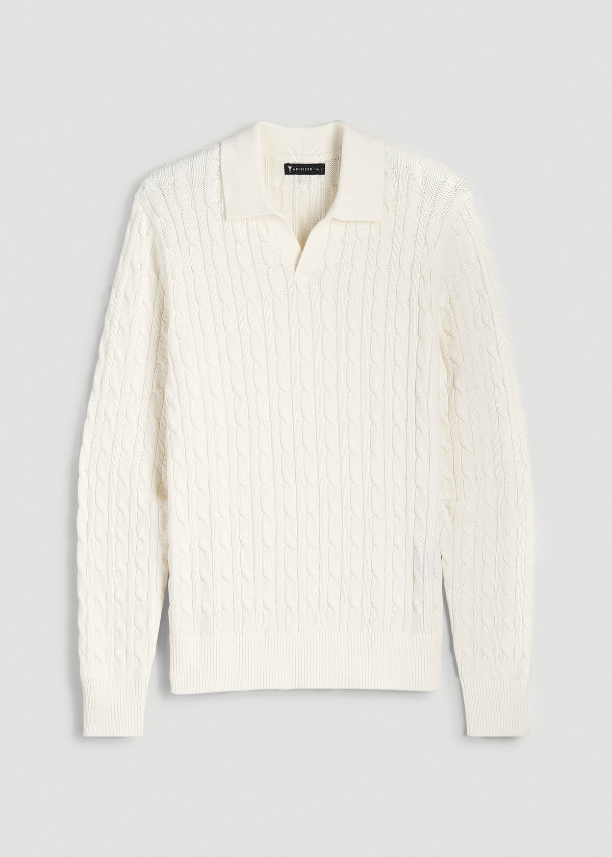 Cable Knit Polo Sweater for Tall Men in Star White