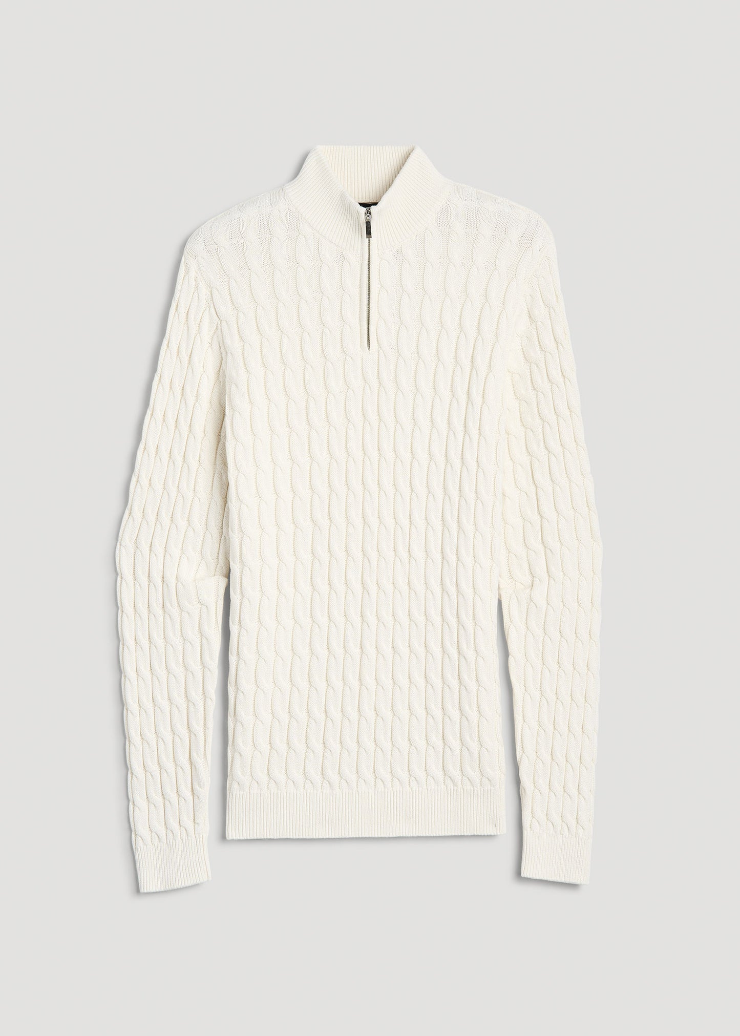 Cable Knit Half Zip Sweater for Tall Men in Ivory White