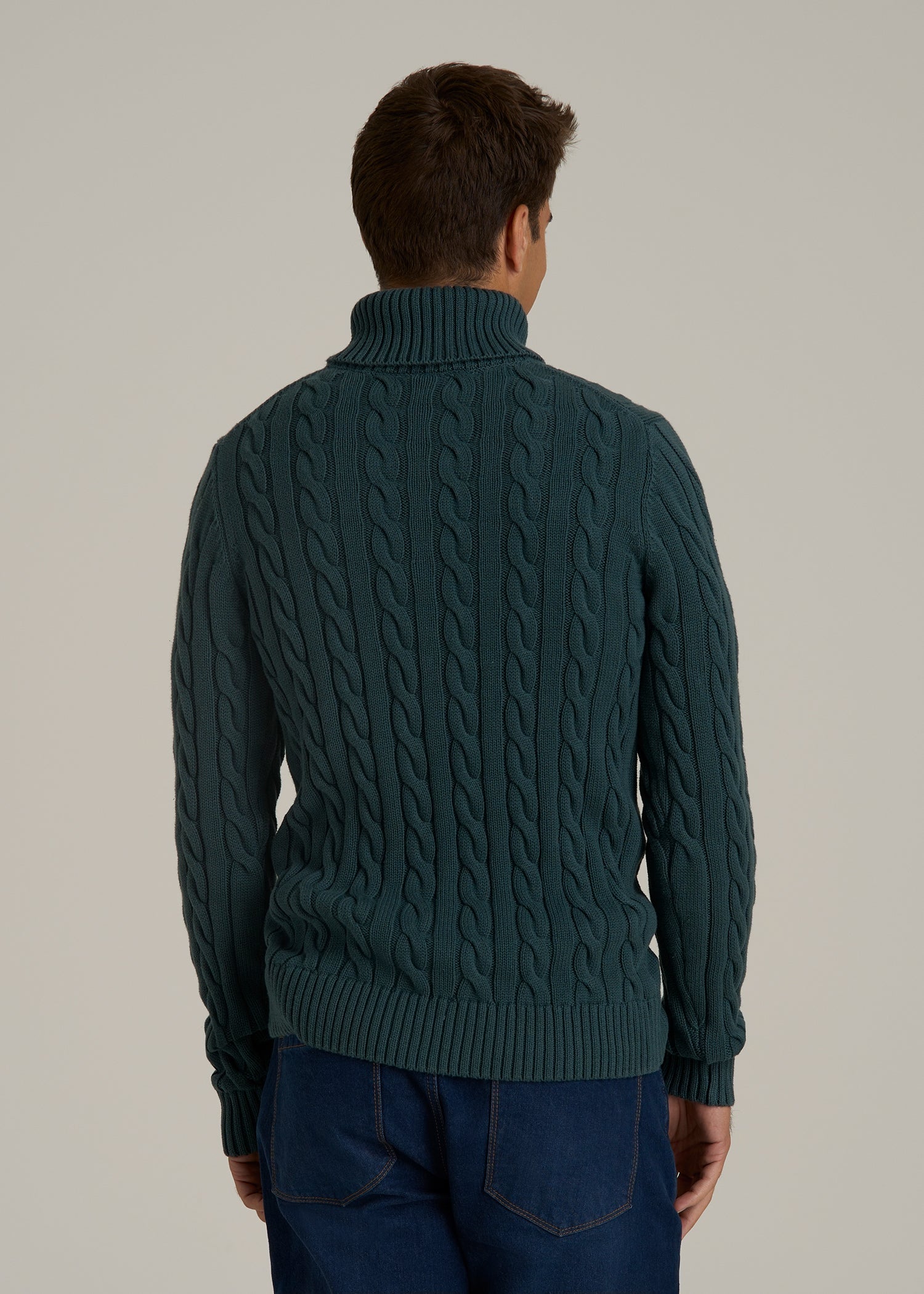 Cable Knit Turtleneck for Tall Men in Emerald