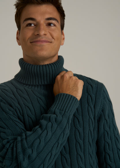Cable Knit Turtleneck for Tall Men in Emerald