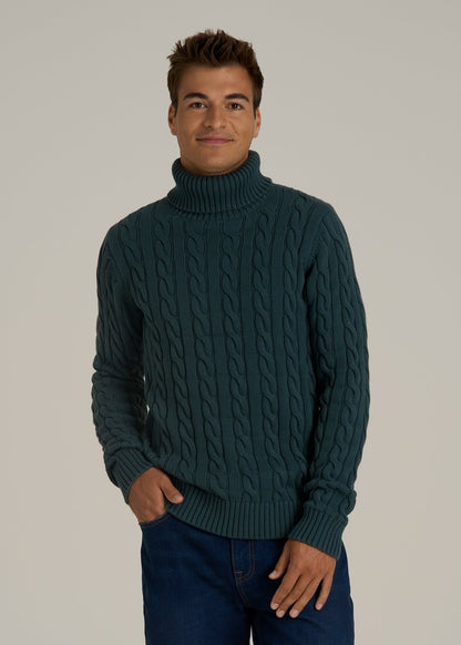 Cable Knit Turtleneck for Tall Men in Emerald